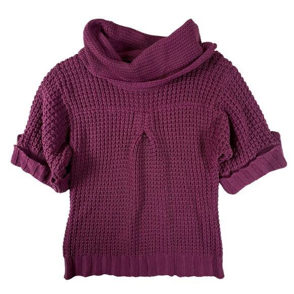 Y2K Cowl Neck Sweater M | Berry Burgundy Vintage Chunky Waffle Knit Soft Grunge - Picture 3 of 11